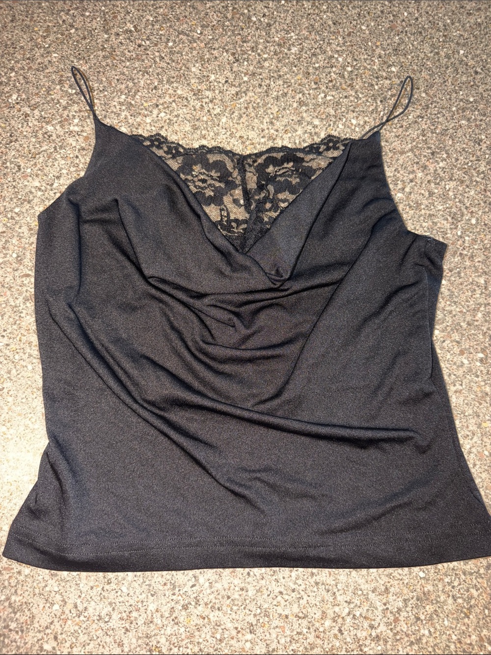 XOXO y2k 90s Black Lace-Trim Cowl Neck Camisole